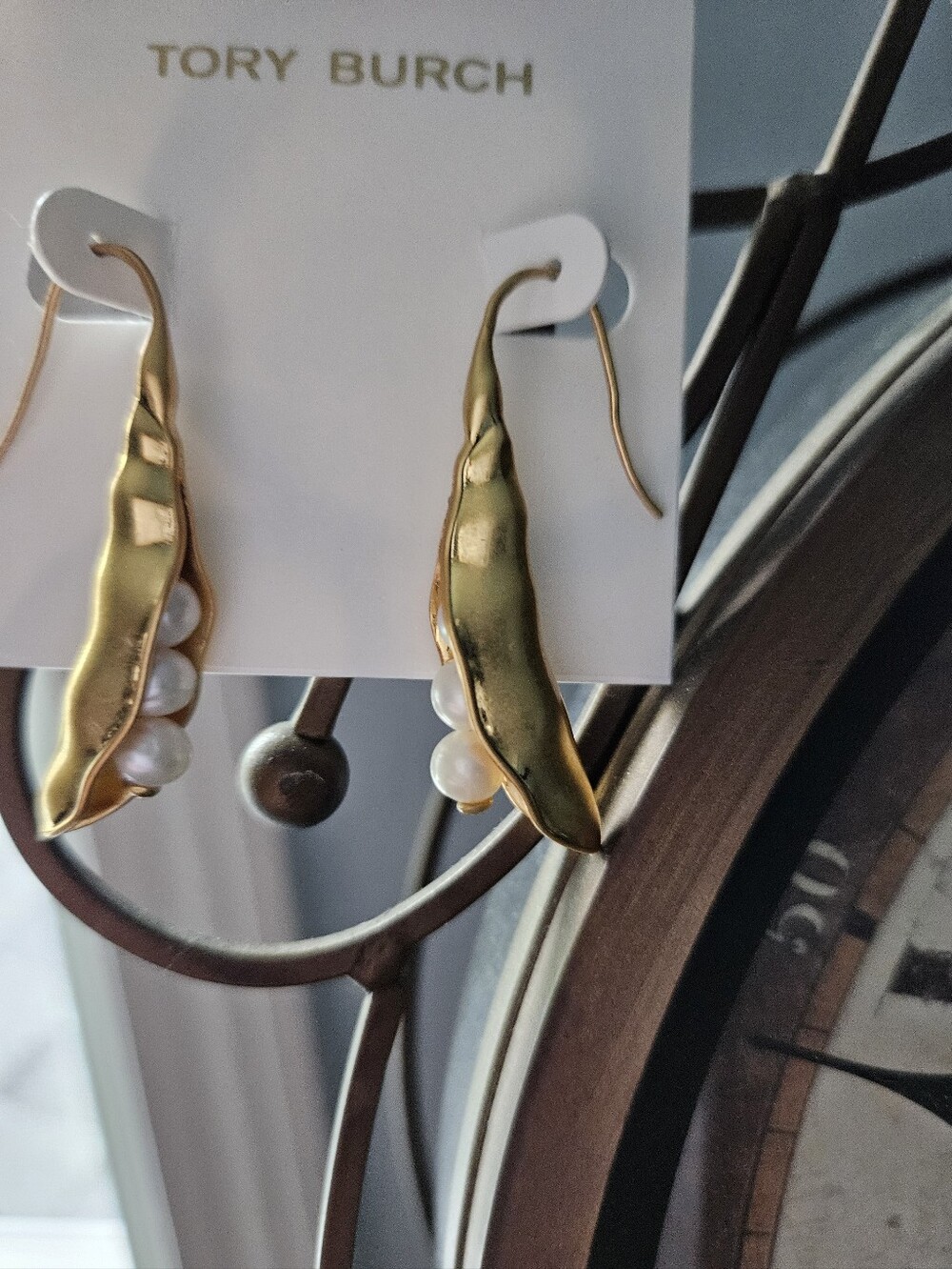 Tory Burch Gold Peapod Earrings with Pearls